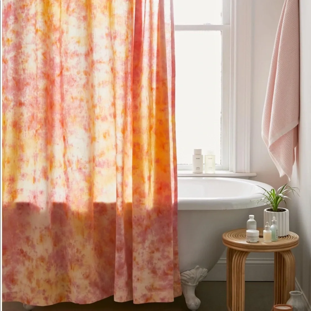 UO-Meiko Tie-Dye Shower Curtain- Color: Medium Orange